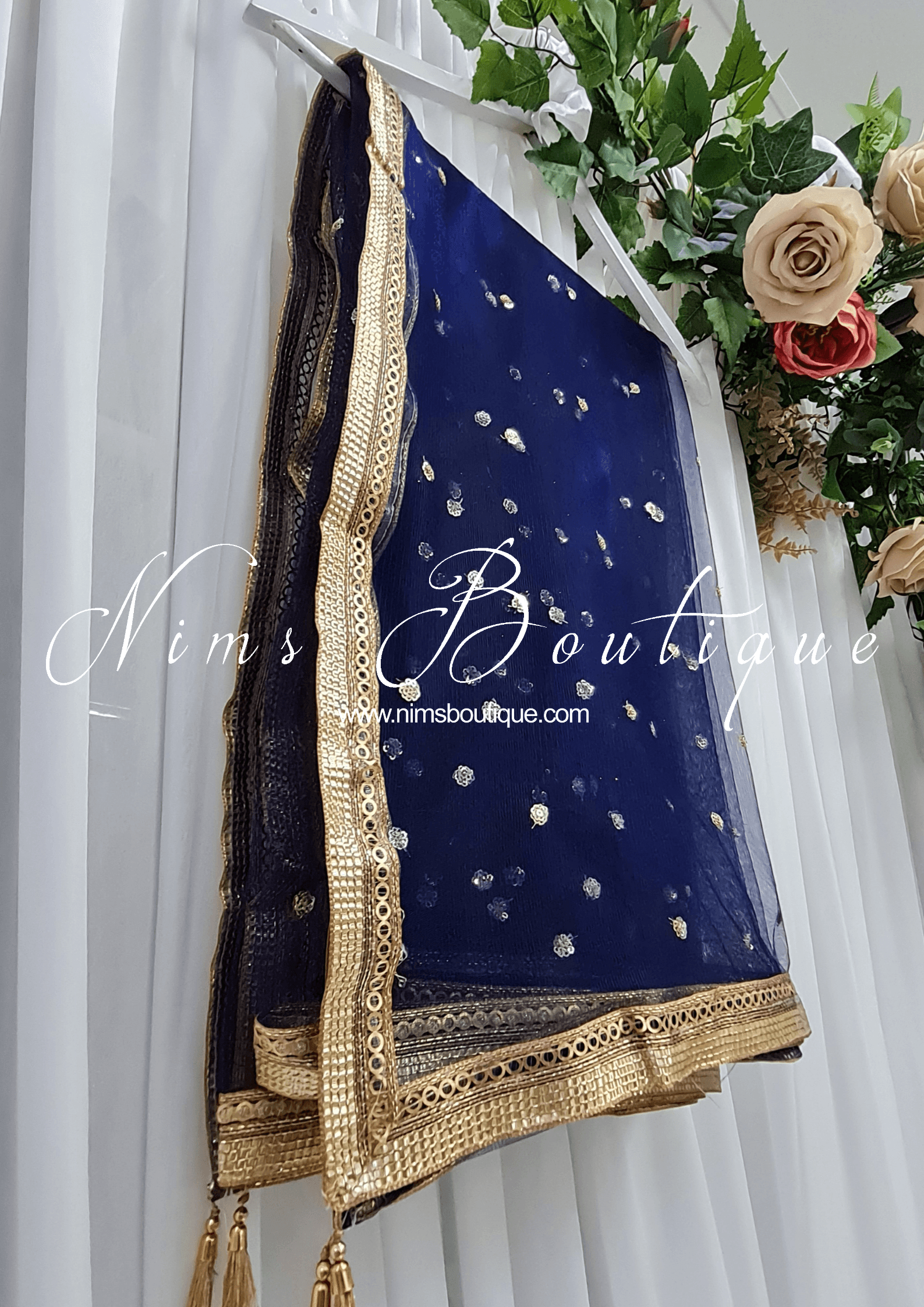 Nims Boutique Navy Blue Net Sequin Dupatta/Chunni