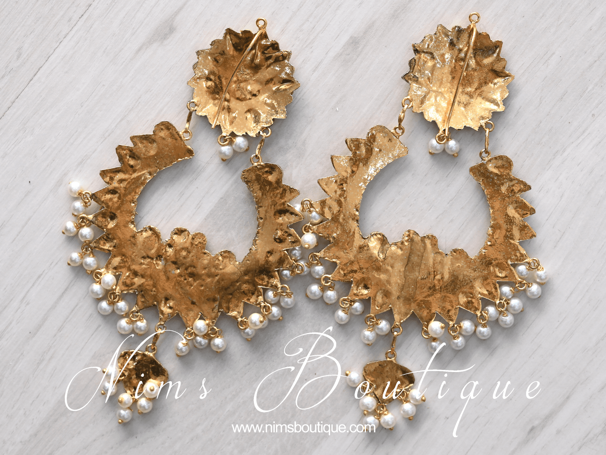 Nims Boutique Tanuja Antique Gold & Pearl Maharani Earrings