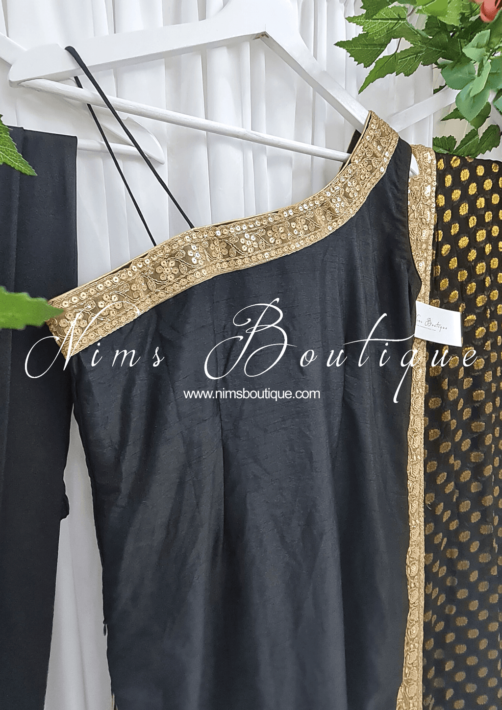 Nims Boutique One Shoulder Silk Black Pajami Suit sizes 4-16