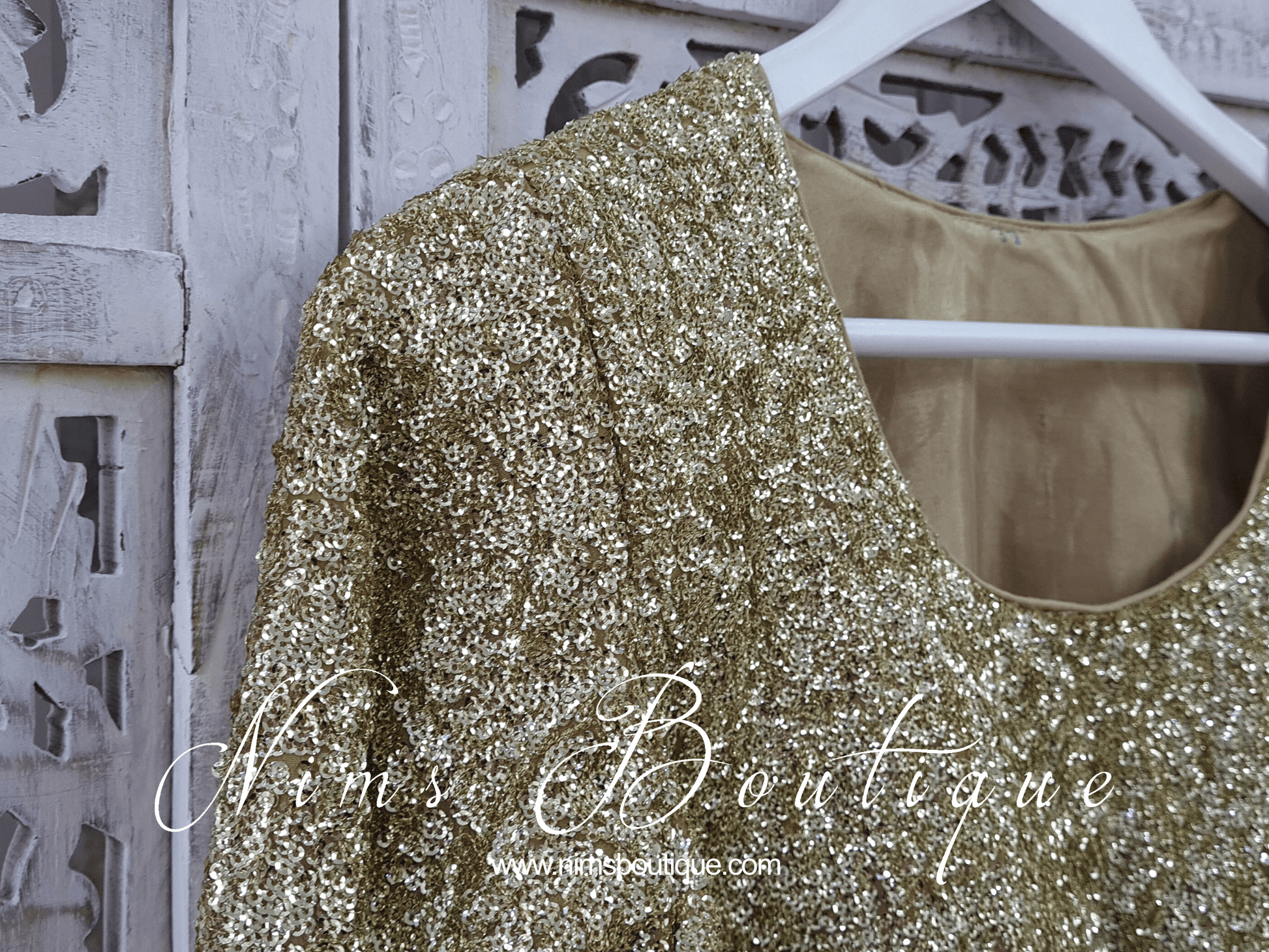 Nims Boutique Luxury Gold Sequin Long sleeved Blouse size 6-20