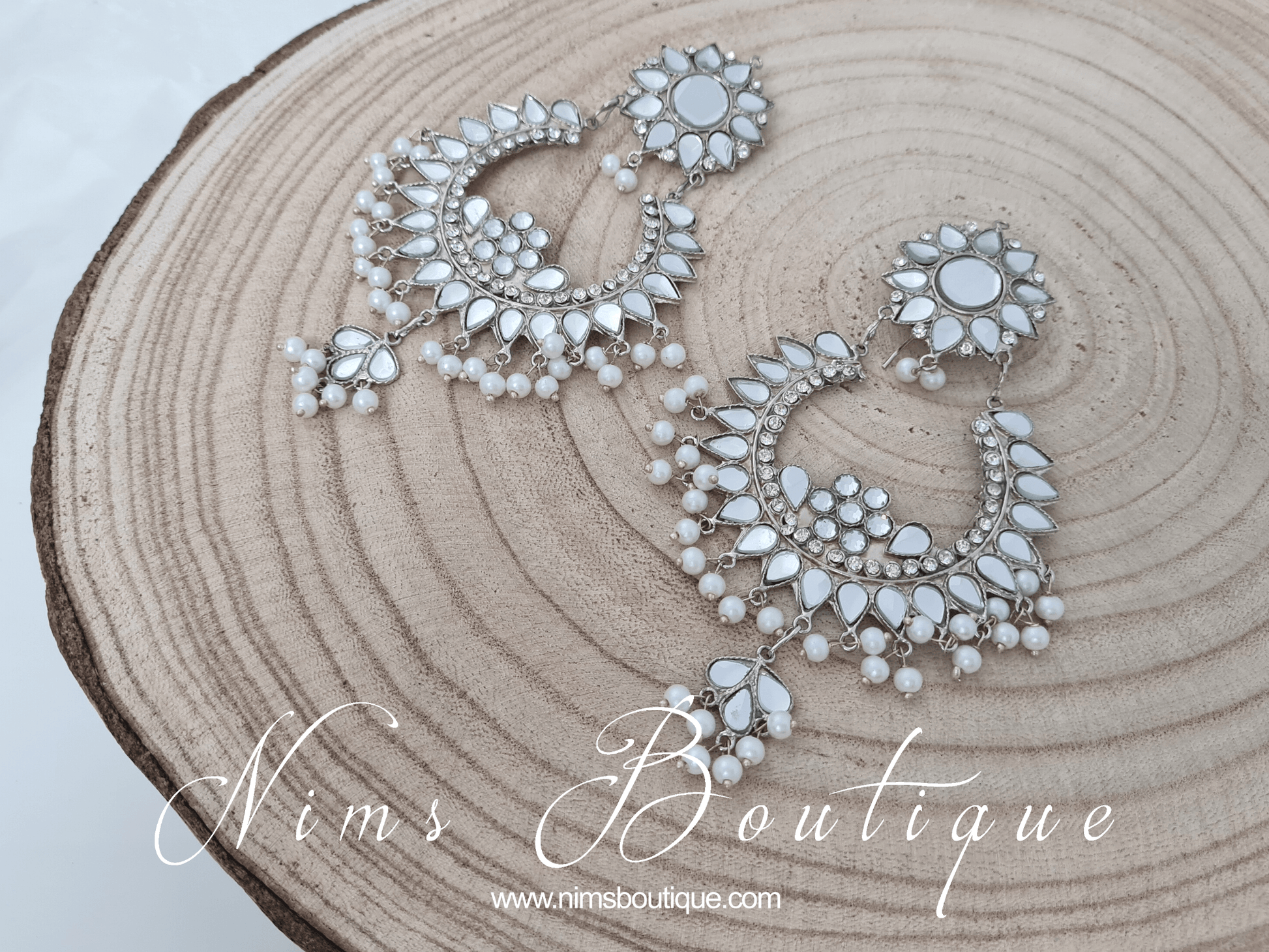 Nims Boutique Tanuja Silver & Pearl Maharani Earrings
