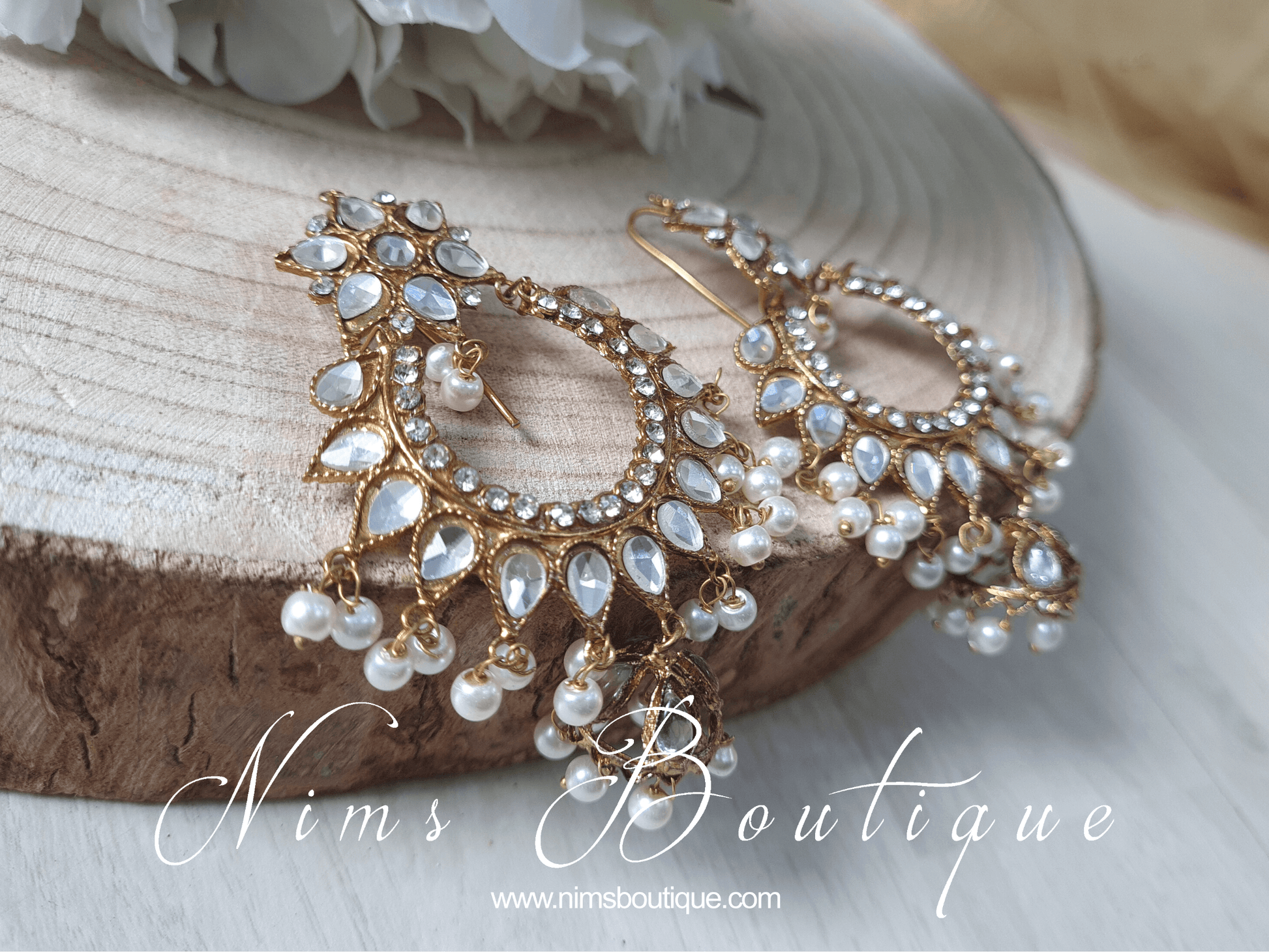 Nims Boutique Small Tanuja Antique Gold & Pearl Maharani Earrings