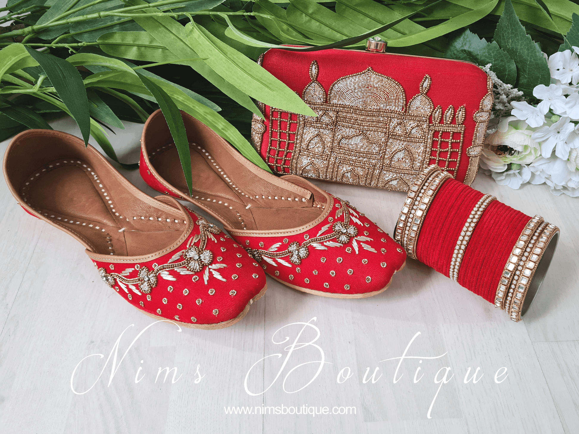 Nims Boutique Red Velvet & Kundan Set of Bangles RV1