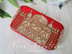 Taj Red Raw Silk Clutch Bag