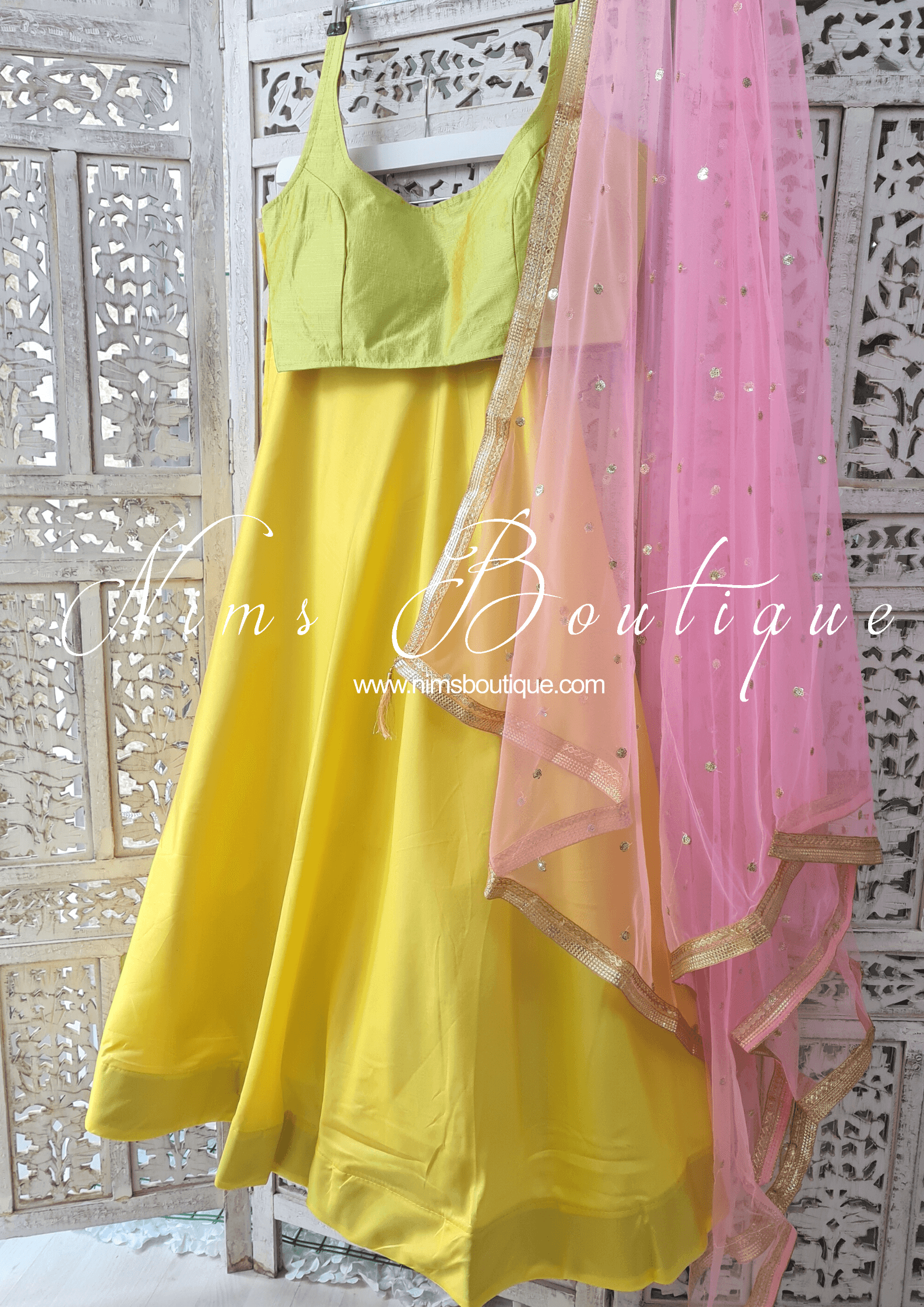 Nims Boutique Light Yellow Plain Semi stitched skirt/lehnga