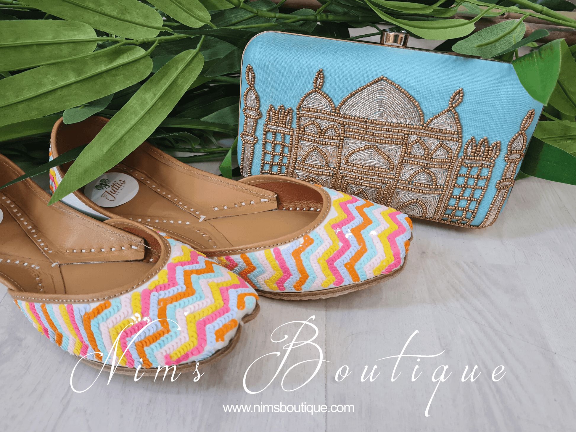 Nims Boutique Taj Duck Egg Blue Raw Silk Clutch Bag