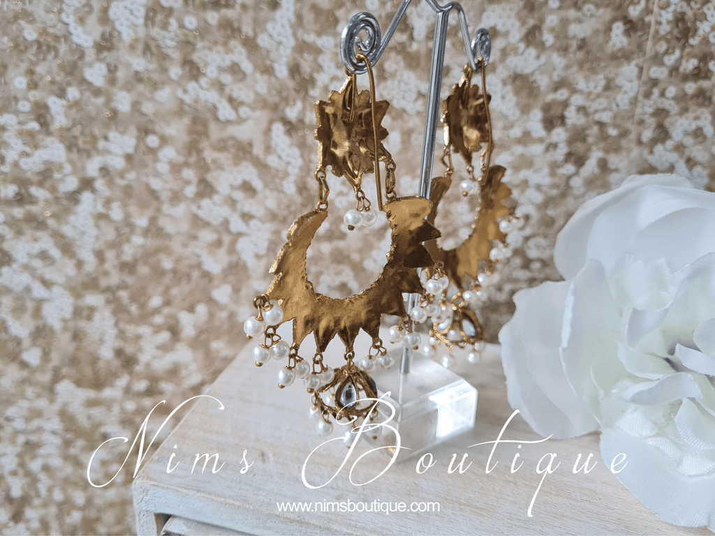 Nims Boutique Small Tanuja Antique Gold & Pearl Maharani Earrings