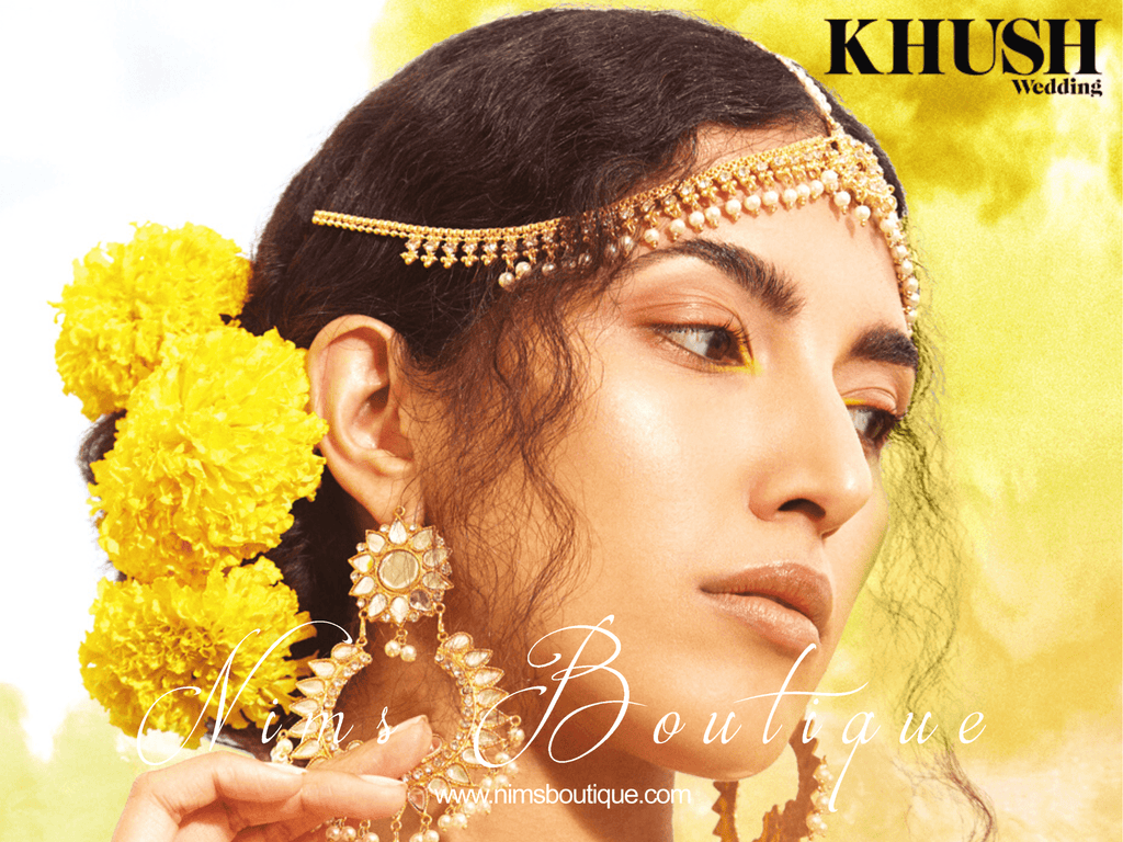 Nims Boutique Tanuja Light Gold & Pearl Maharani Earrings