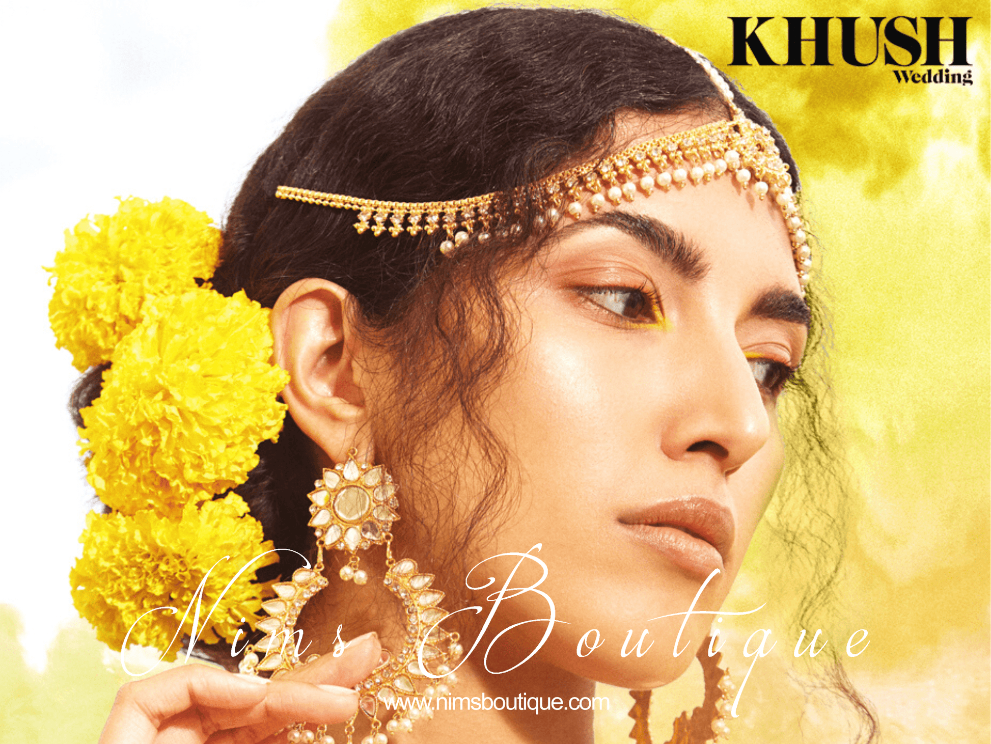 Nims Boutique Tanuja Light Gold & Pearl Maharani Earrings