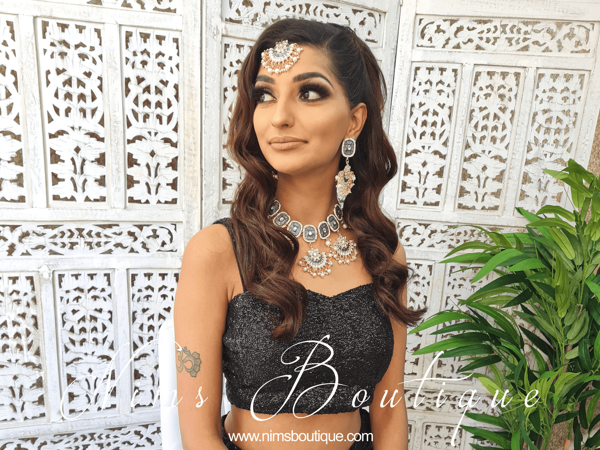 Nims Boutique Mishka Dark Grey Blossom Meenakari Set