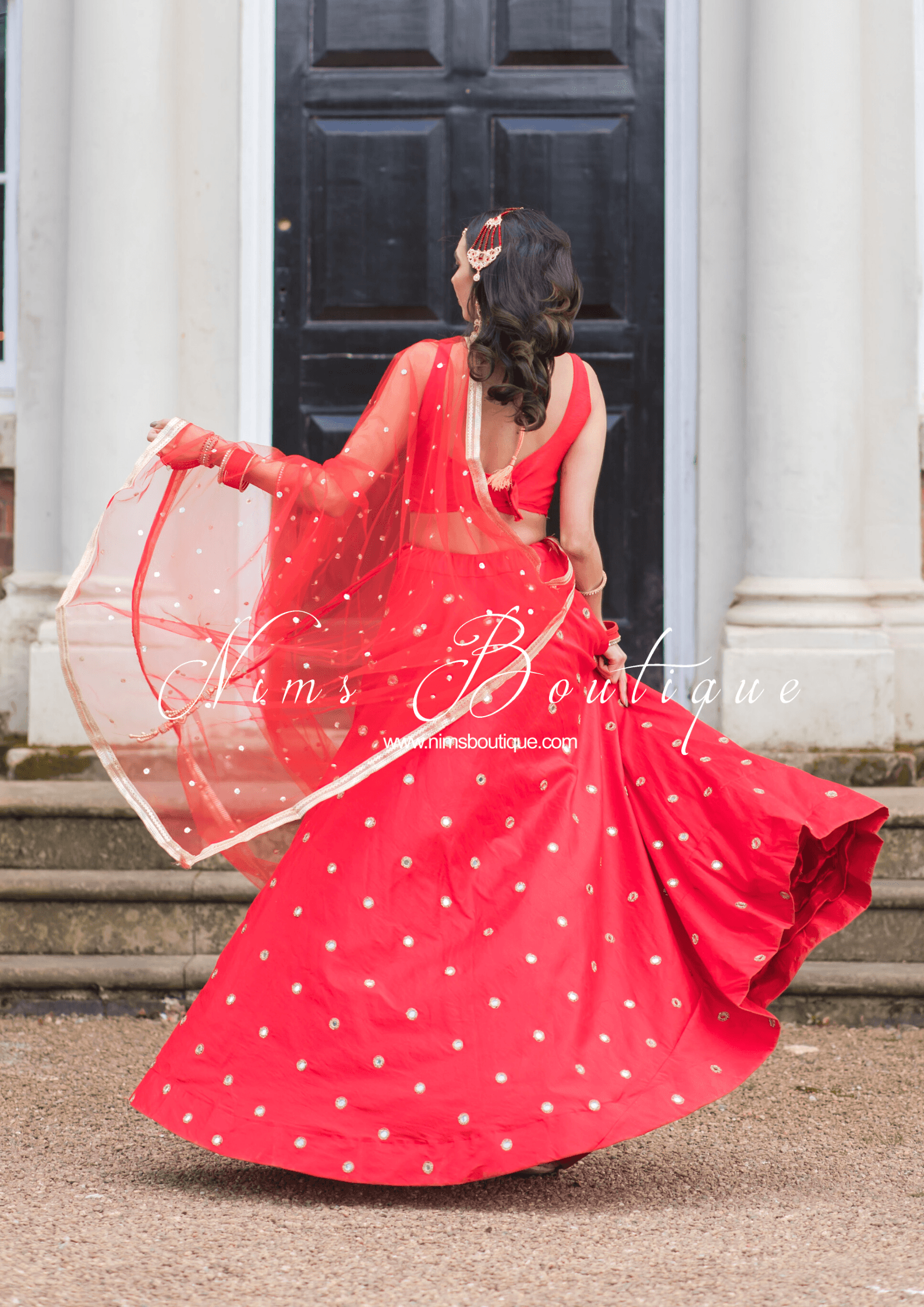 Nims Boutique Rani Luxury Red Silk Mirror readymade skirt/lehnga size 4-20
