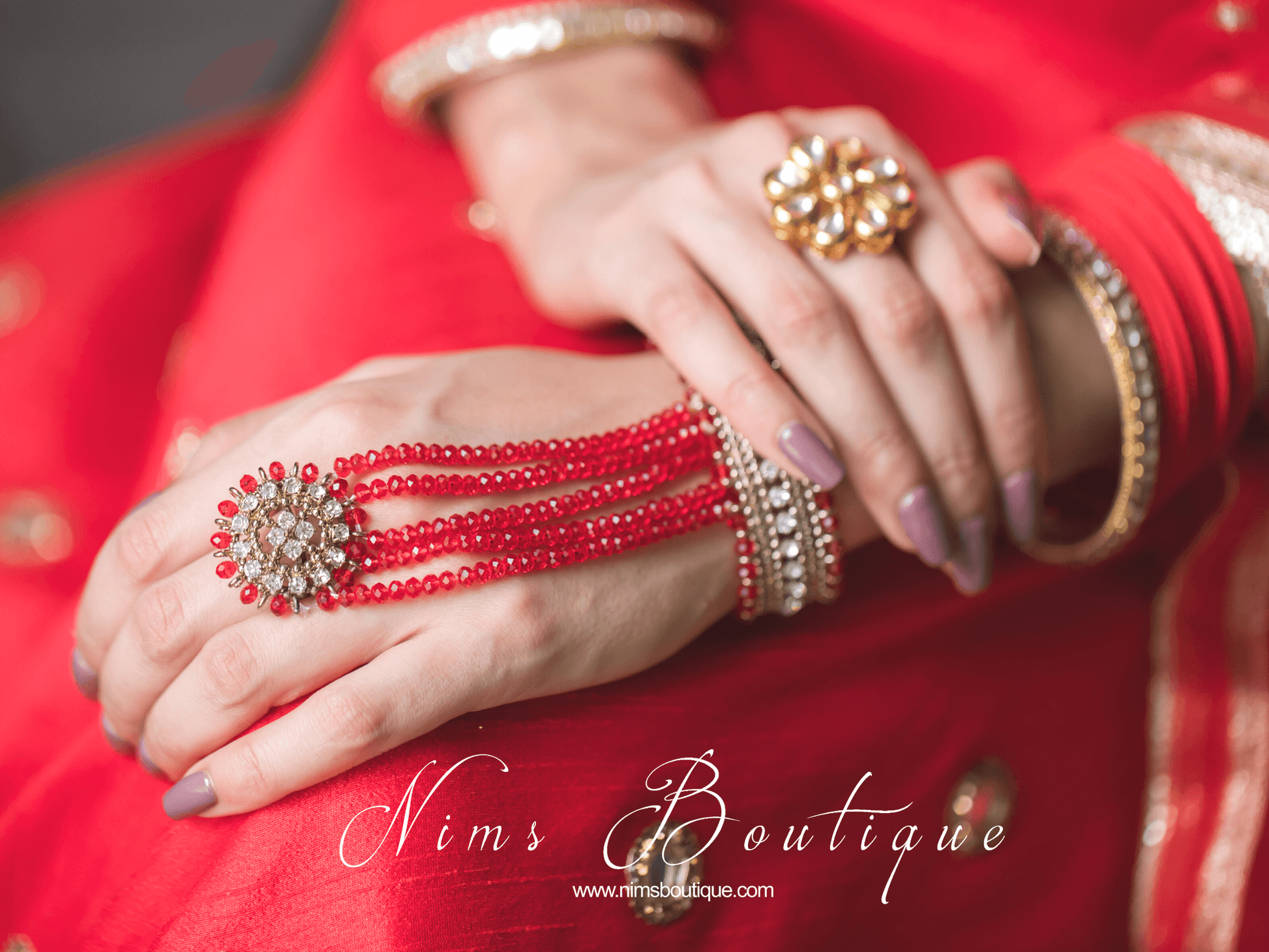 Nims Boutique Royal Red Small Handpiece / Hath Panja