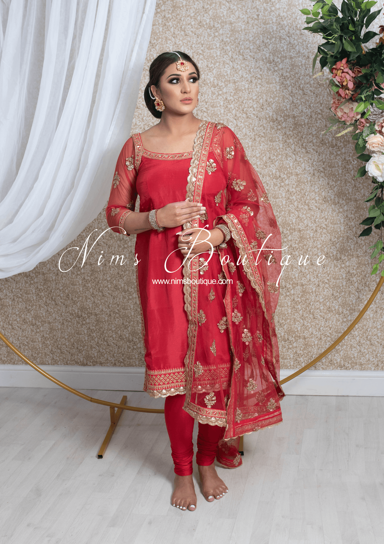 Nims Boutique The NB Classic Long Sleeved Red Silk Pajami Suit sizes 4 to 18