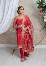Long Sleeved Red Pure Silk Pajami Suit (sizes 4 to 14)