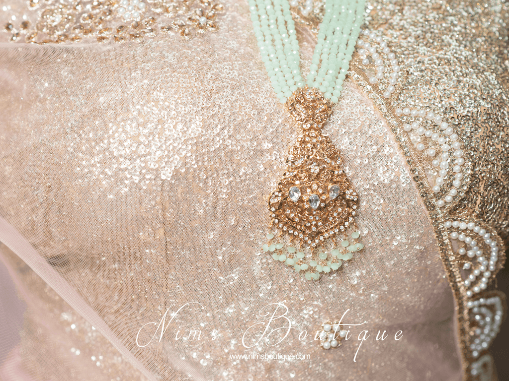 Nims Boutique Neena Mint & Gold Long Necklace Set