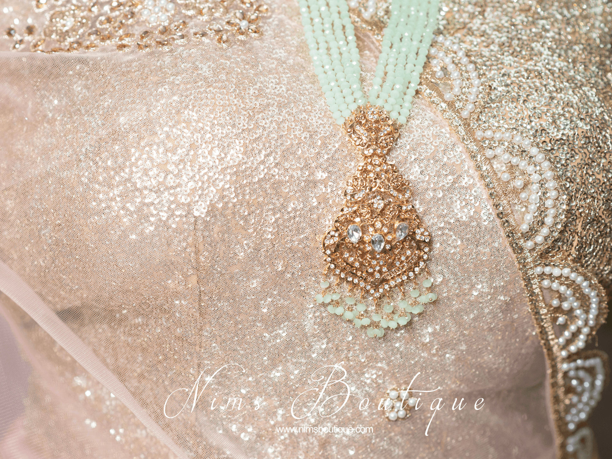 Nims Boutique Neena Mint & Gold Long Necklace Set