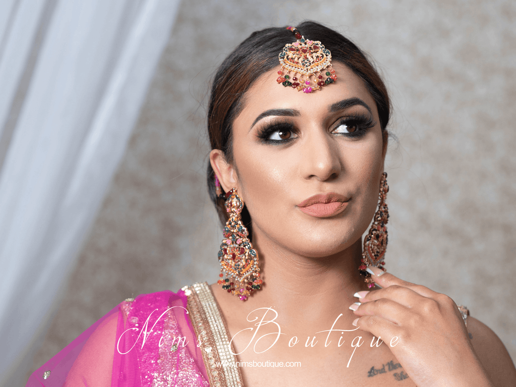 Nims Boutique Neena Multicolour & Gold Earrings & Tikka Set