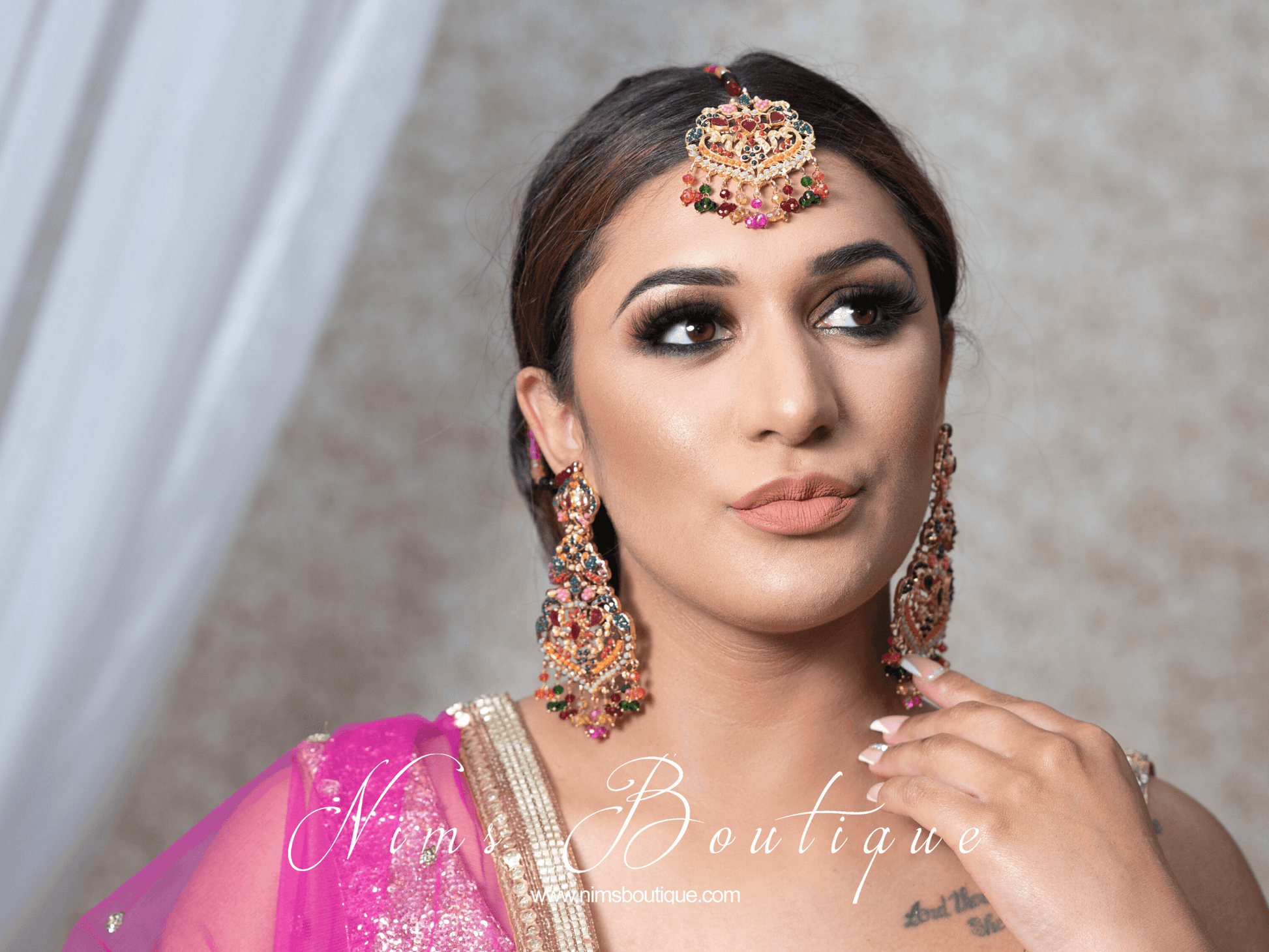 Nims Boutique Neena Multicolour & Gold Earrings & Tikka Set