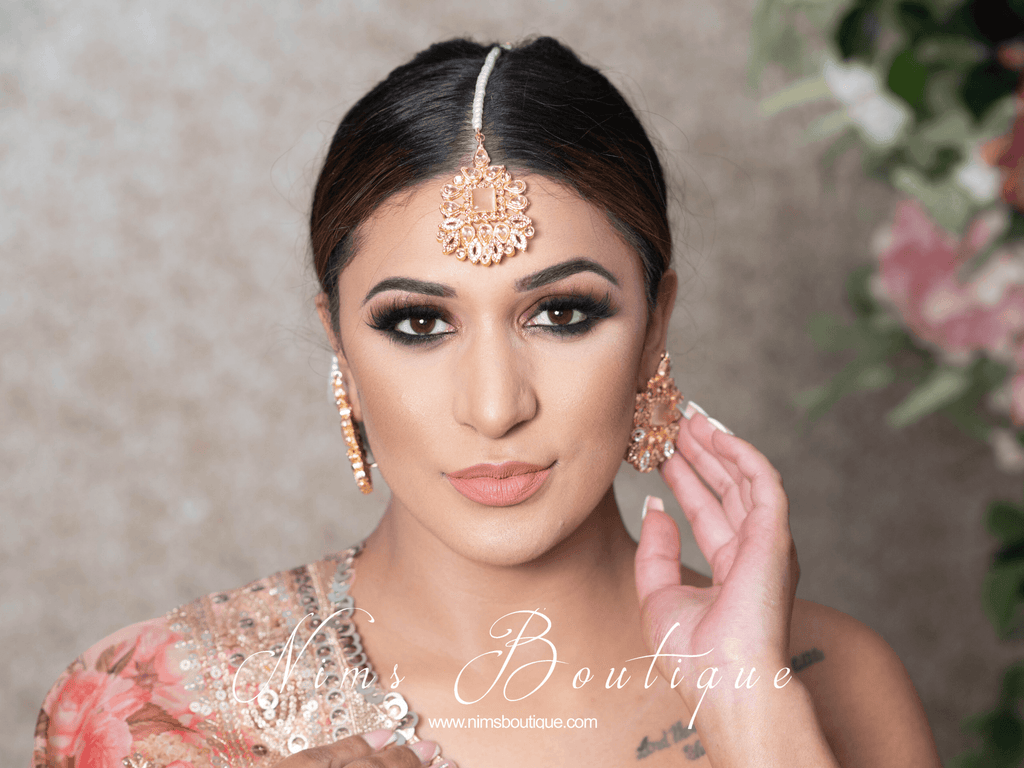 Nims Boutique Sita Gold & Peach Earrings & Tikka set