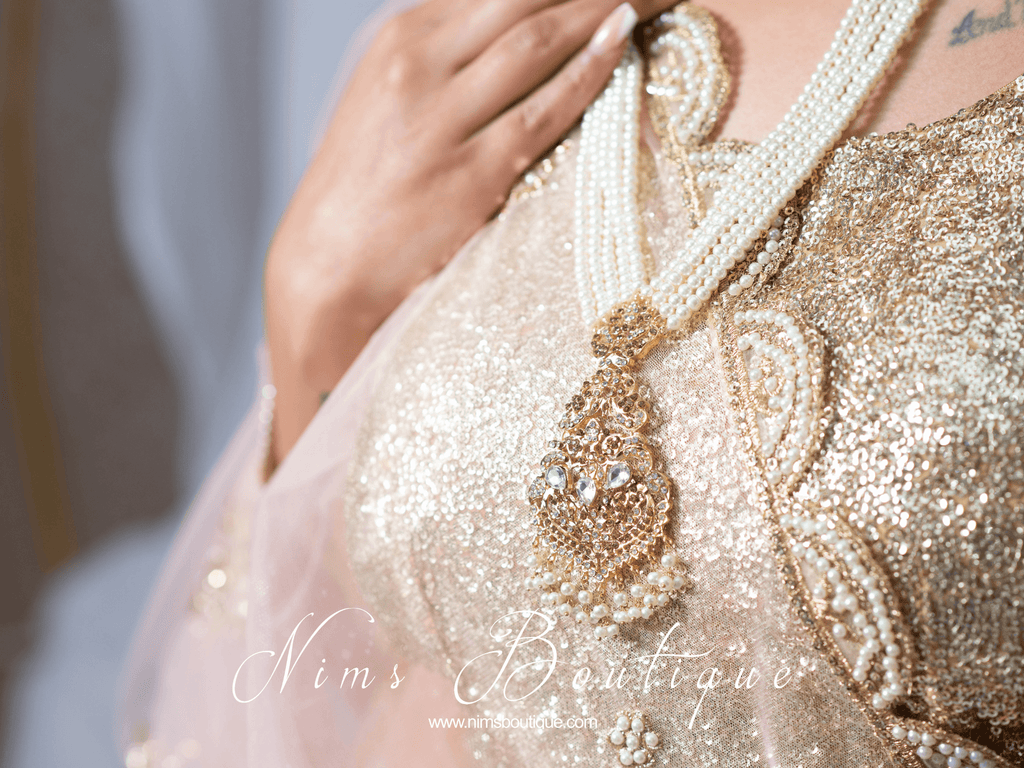 Nims Boutique Neena Pearl & Gold Long Necklace Set