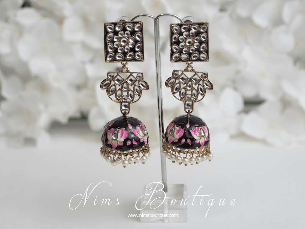 Nims Boutique Payal Black Blossom Chumke Earrings 2
