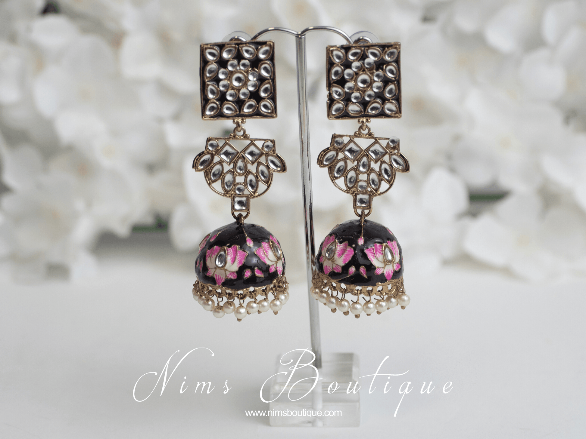 Nims Boutique Payal Black Blossom Chumke Earrings 2