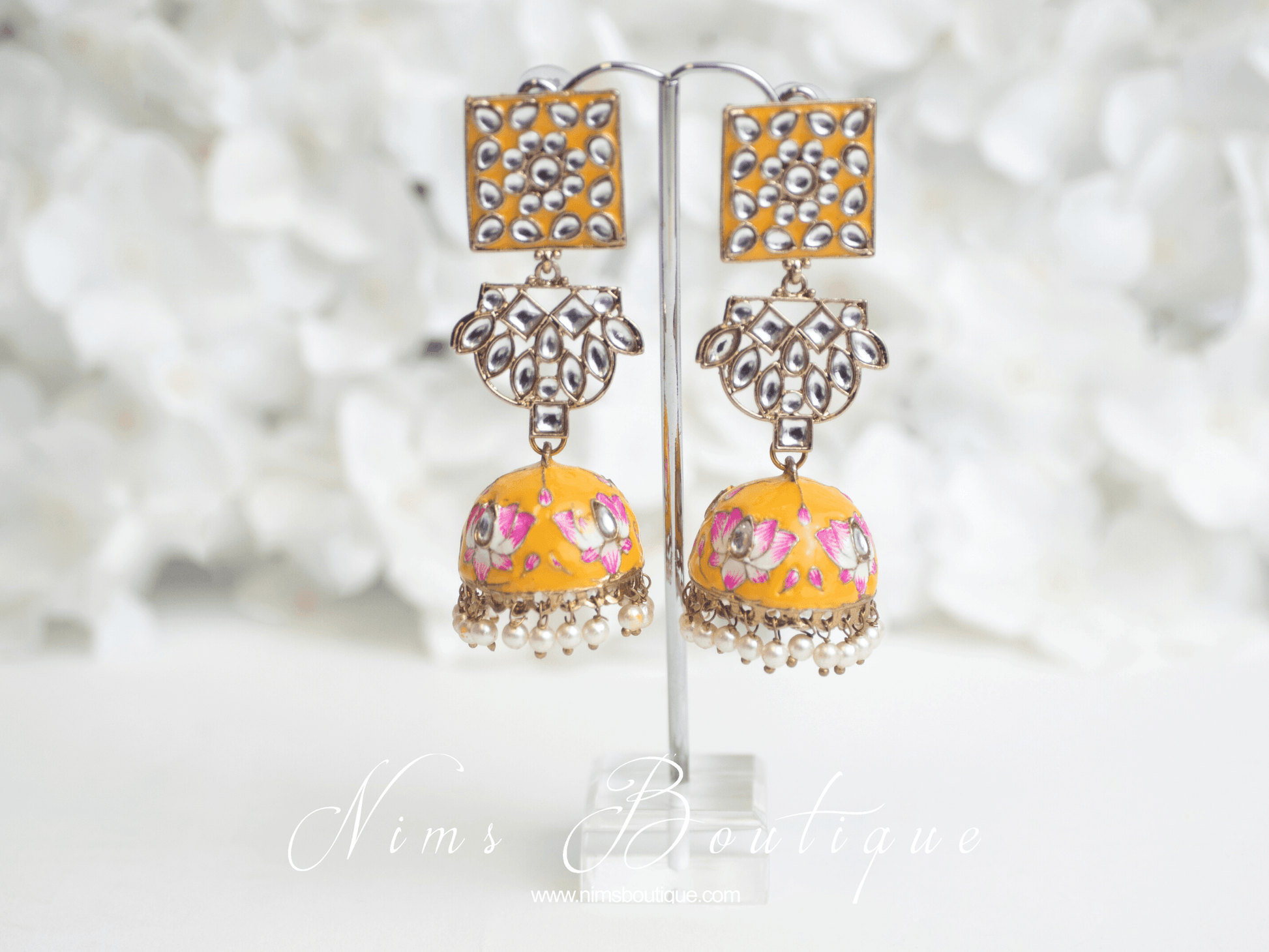 Nims Boutique Payal Deep Yellow Blossom Chumke Earrings