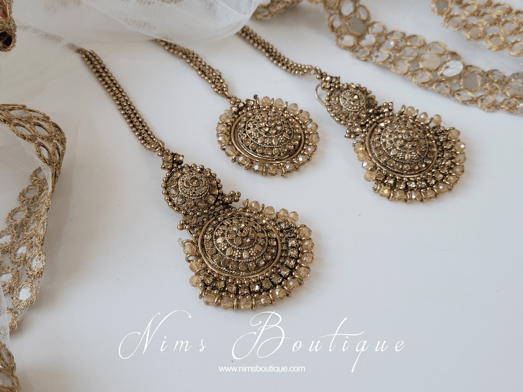 Nims Boutique Royal Gold Stone Tikka Set