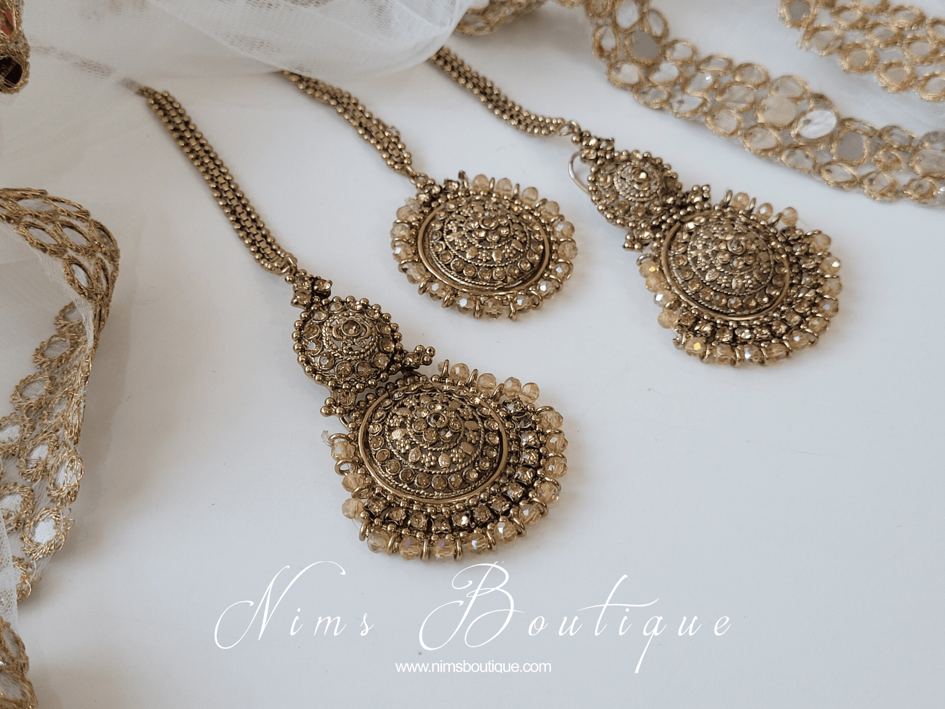 Nims Boutique Royal Gold Stone Tikka Set