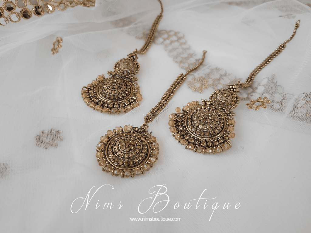 Nims Boutique Royal Gold Stone Tikka Set