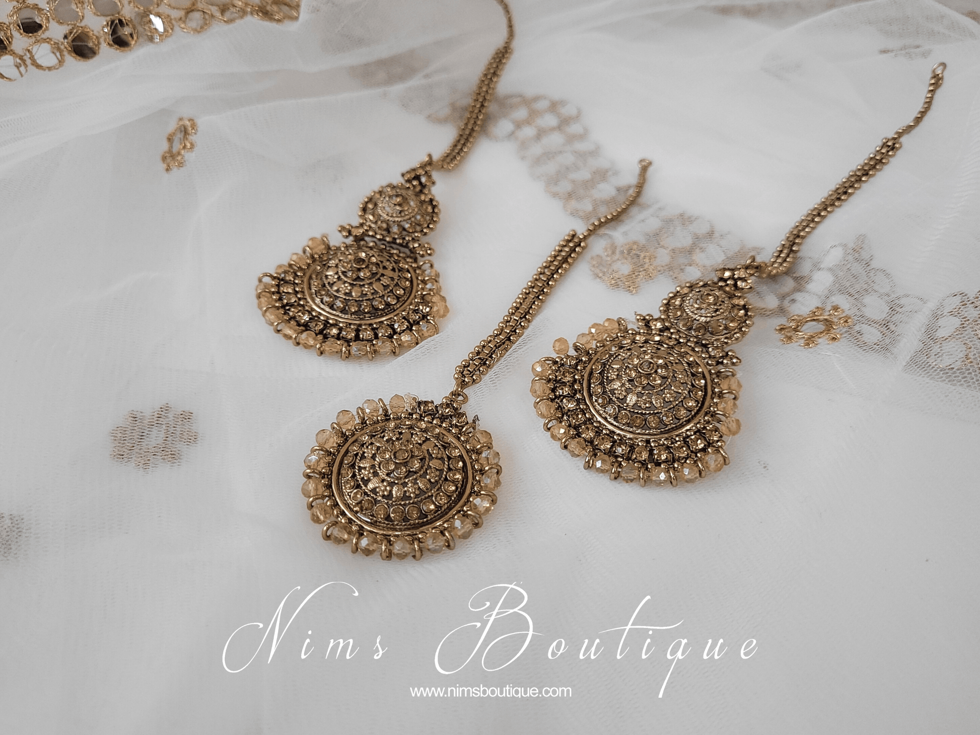 Nims Boutique Royal Gold Stone Tikka Set