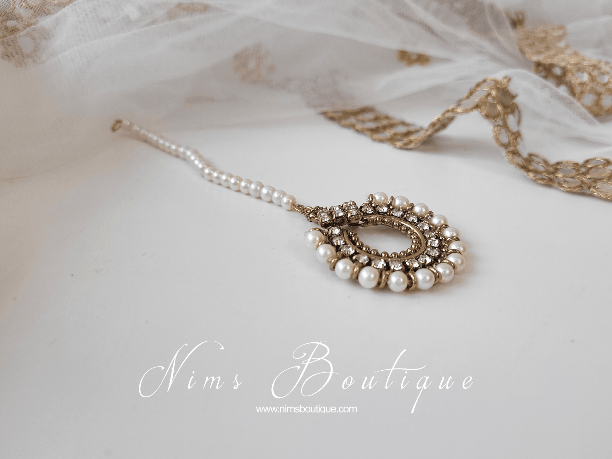 Nims Boutique Vidya Pearl & Clear Stone tikka