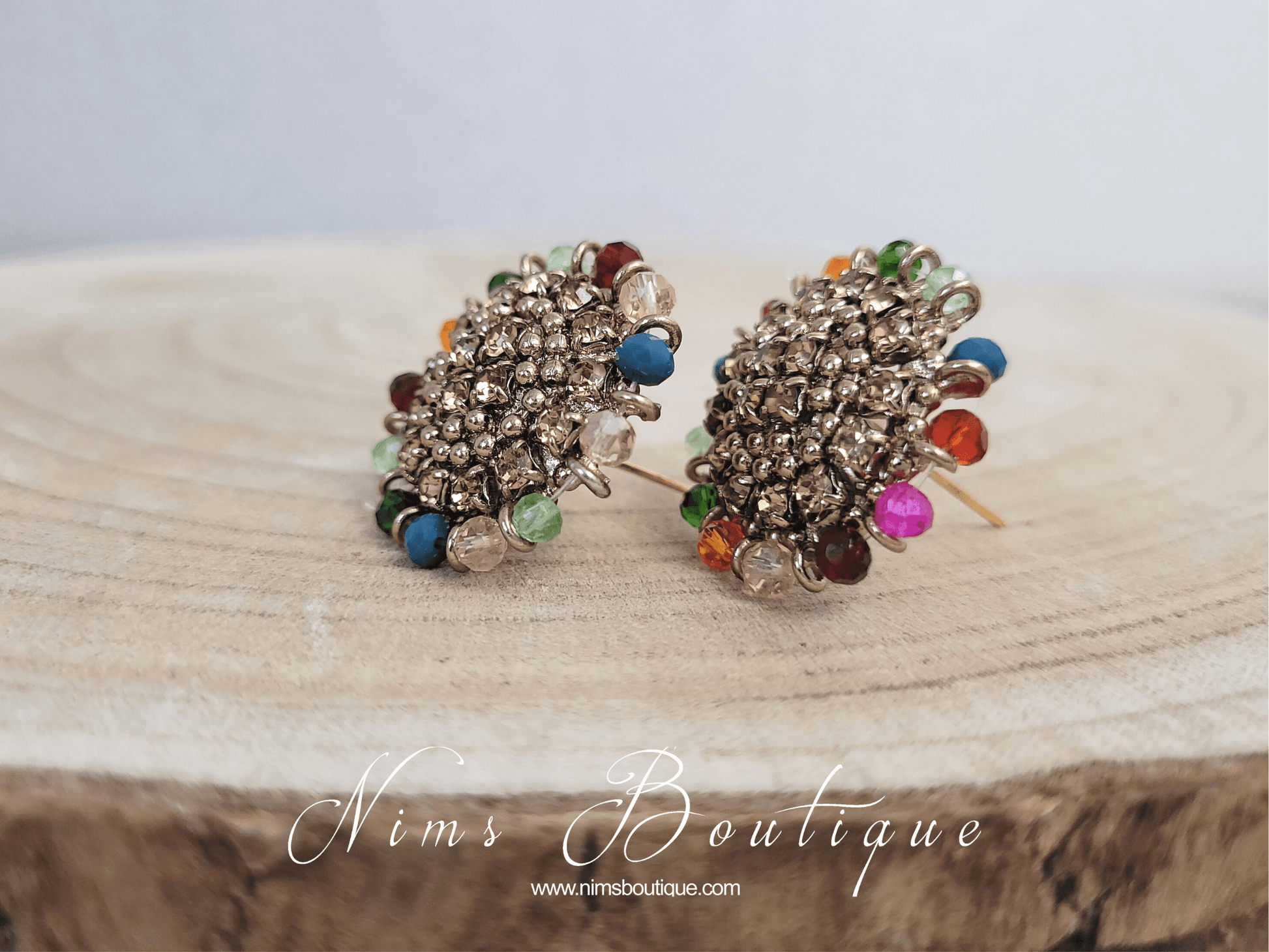 Nims Boutique Royal Antique Gold & Multicolour Stud Earrings 2