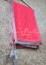 Coral Pink & Silver Sequin Net Sequin Dupatta/Chunni