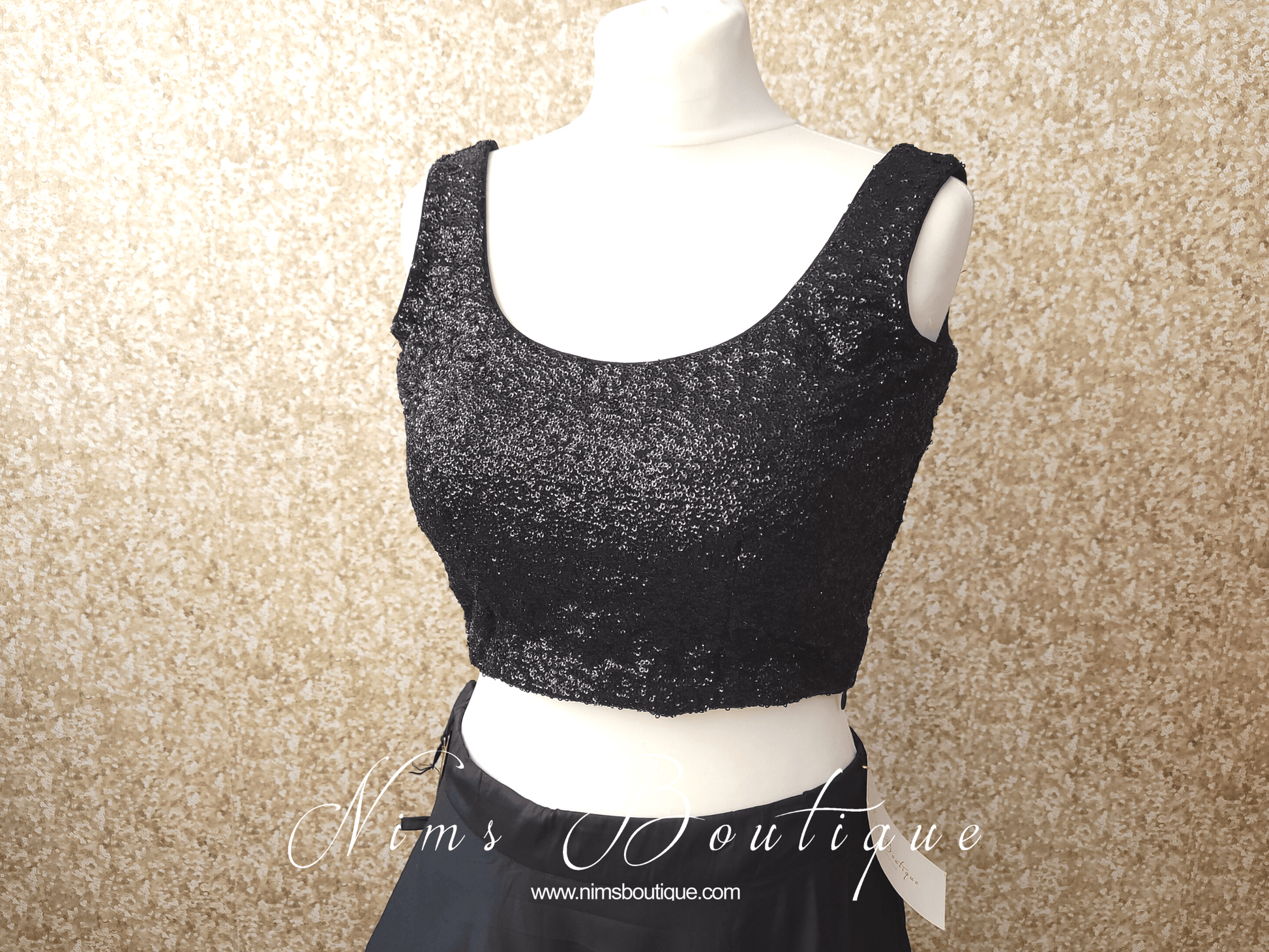 Nims Boutique Luxury Black Sequin Sleeveless Blouse 4-24