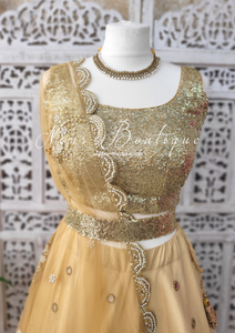 Gold Net Pearl Embellished Dupatta/Chunni with Luxury Pearl Edging (NP4)