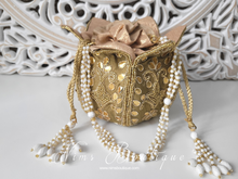 Light Khakhi Potli Raw Silk Embellished Bag