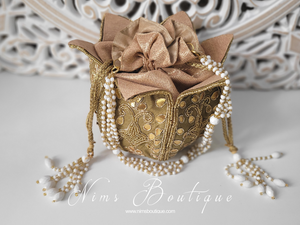 Light Khakhi Potli Raw Silk Embellished Bag