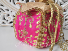 Hot Pink Potli Raw Silk Embellished Bag