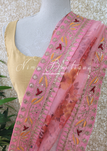 Pink Floral Organza Sari
