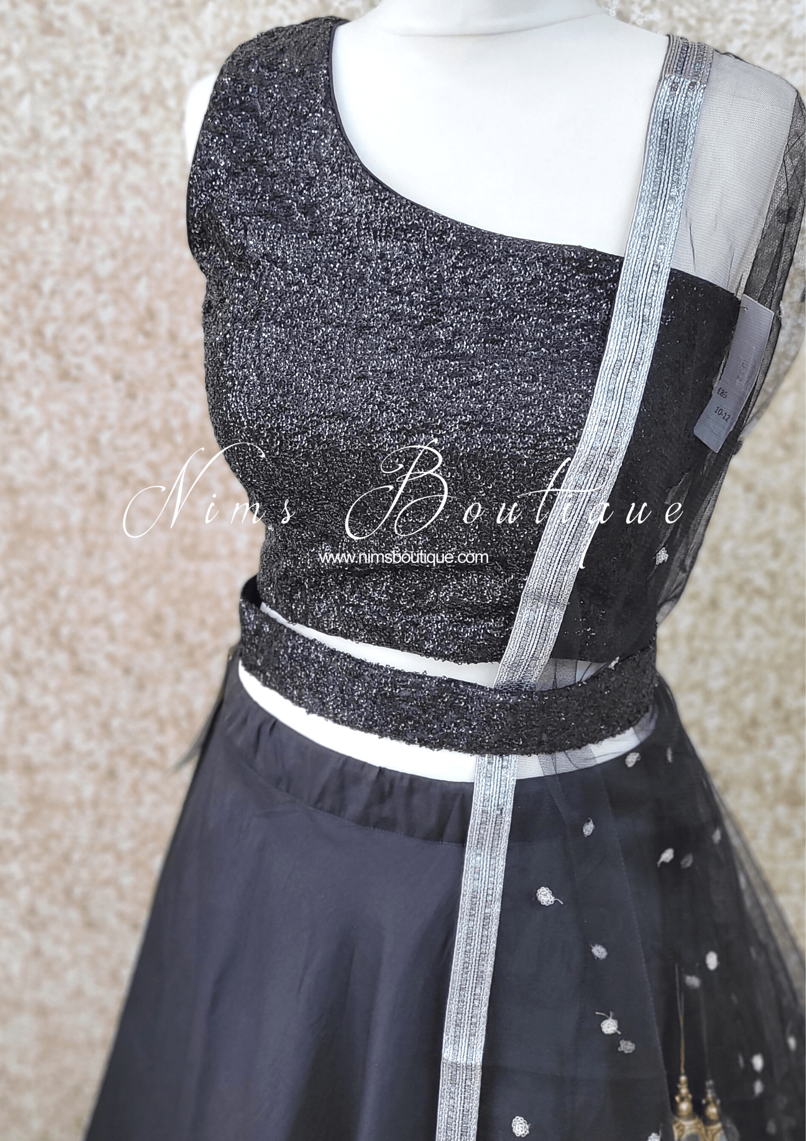 Nims Boutique Luxury One Shoulder Black Sequin Blouse 4-22