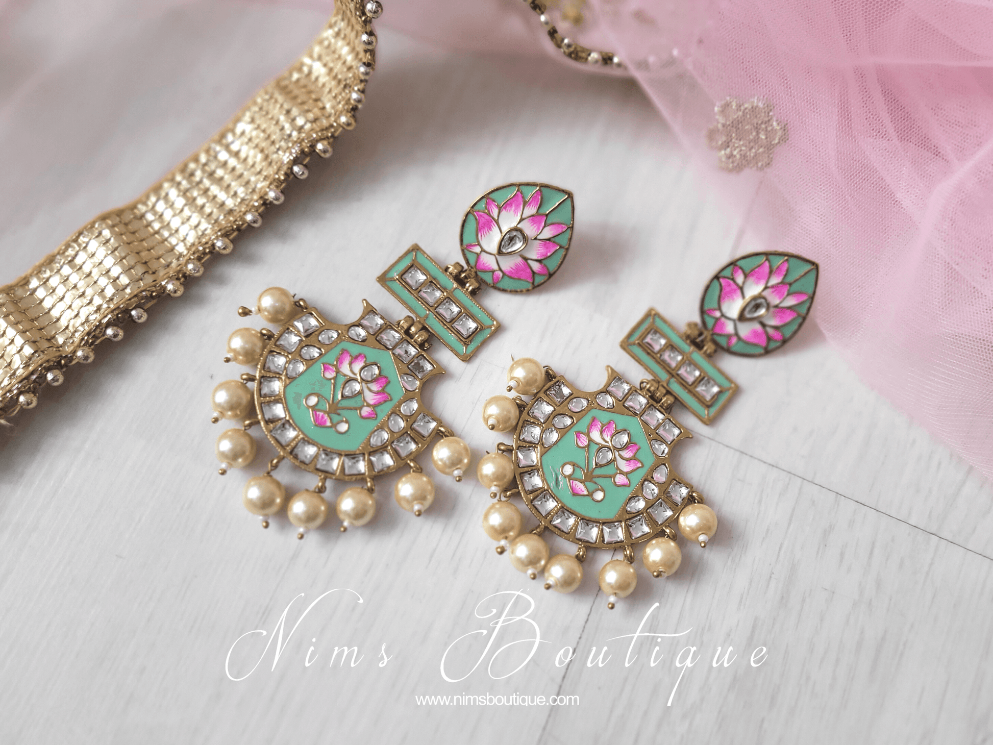 Nims Boutique Suhana Mint Blossom Earrings
