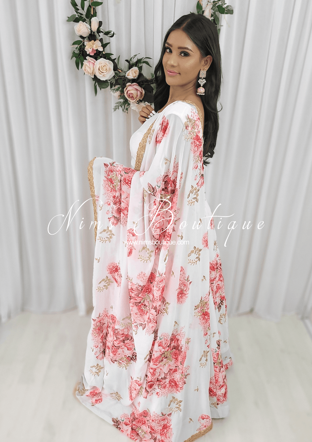 Nims Boutique La Floraison Ivory Georgette Floral readymade skirt/lehnga sizes 4-26