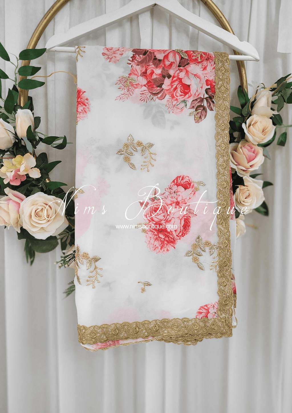 Nims Boutique La Floraison Ivory Floral Georgette Dupatta/Chunni LFG1