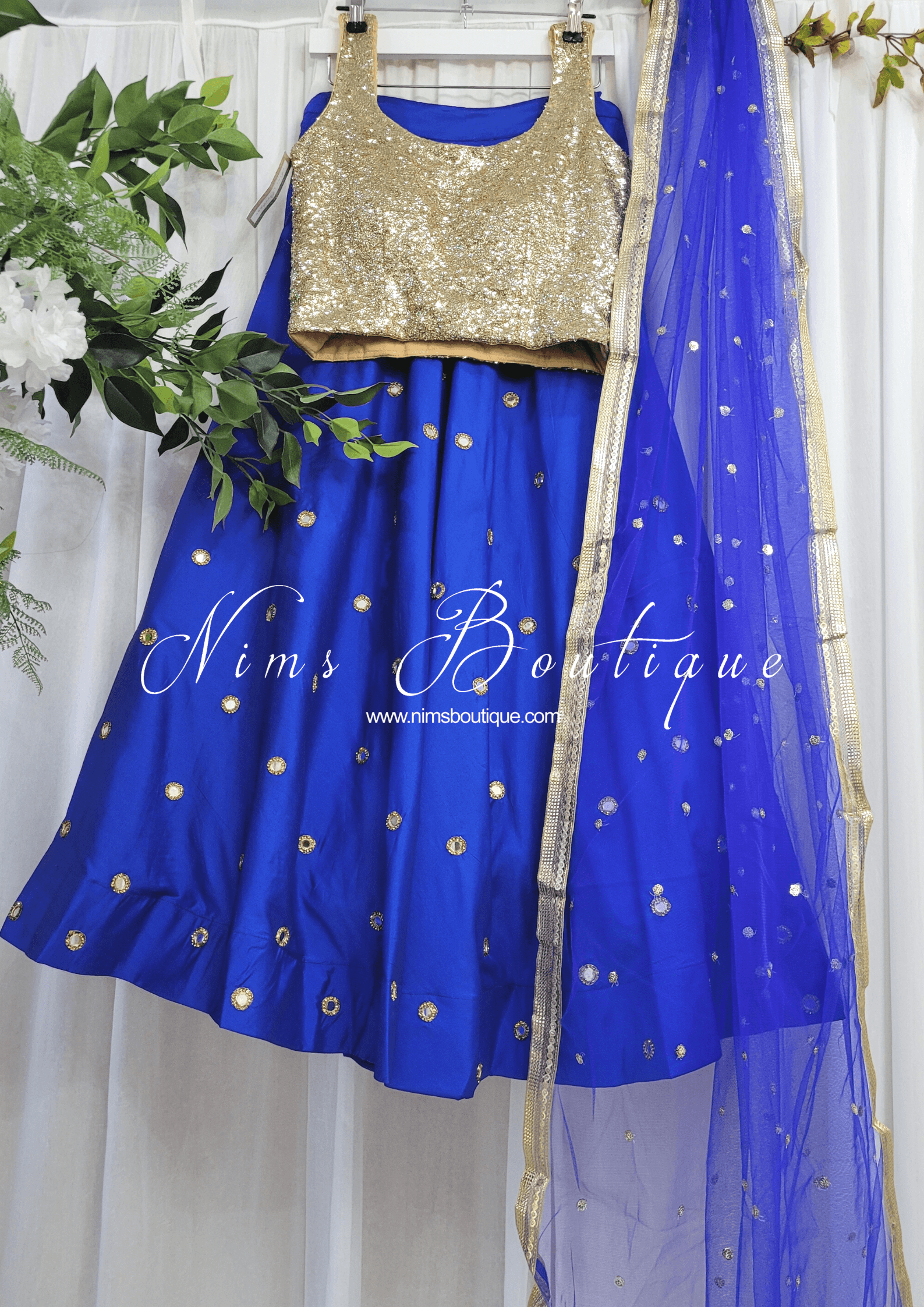 Nims Boutique Royal Blue Net Sequin Dupatta/Chunni