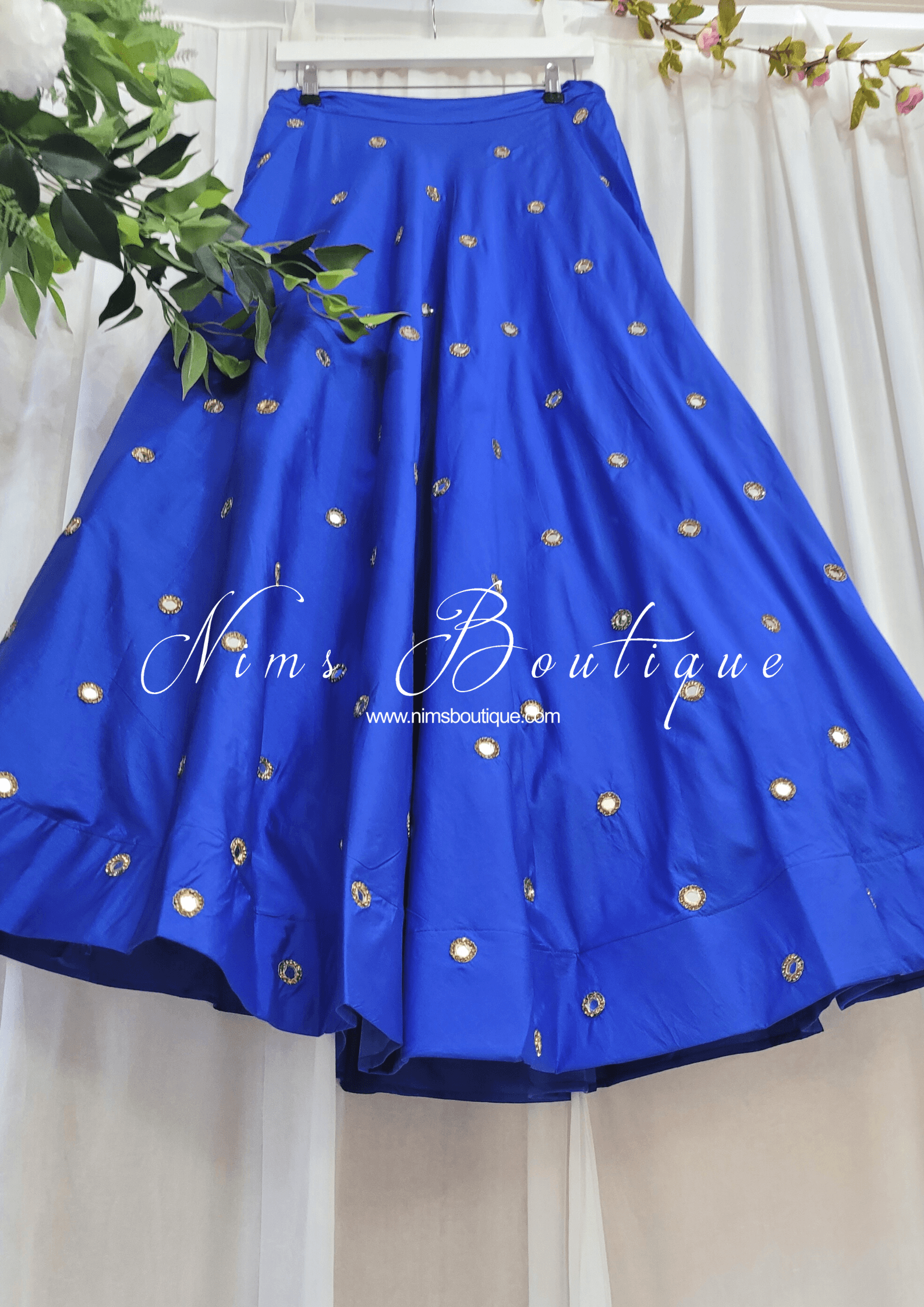 Nims Boutique Rani Luxury Royal Blue Mirror readymade skirt/lehnga size 4-26