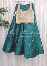 Luxury Peacock Green Mirror readymade skirt/lehnga (size 4-22)