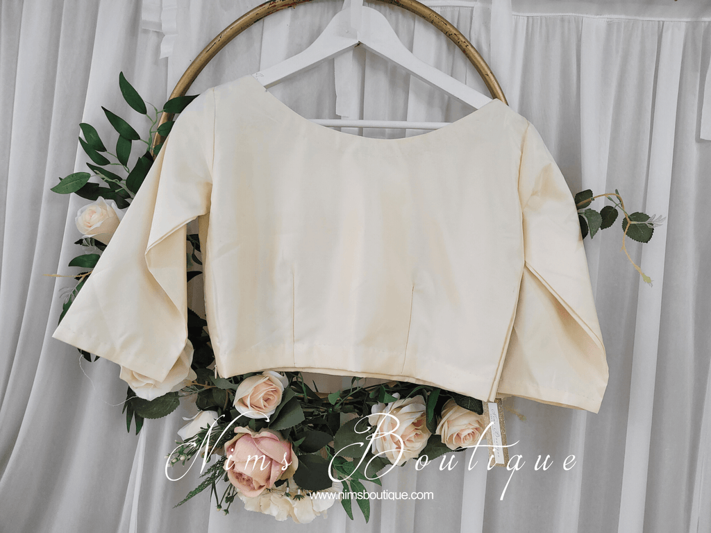 Nims Boutique NB Cream High Neck Silk Blouse with sleeves size 4-22