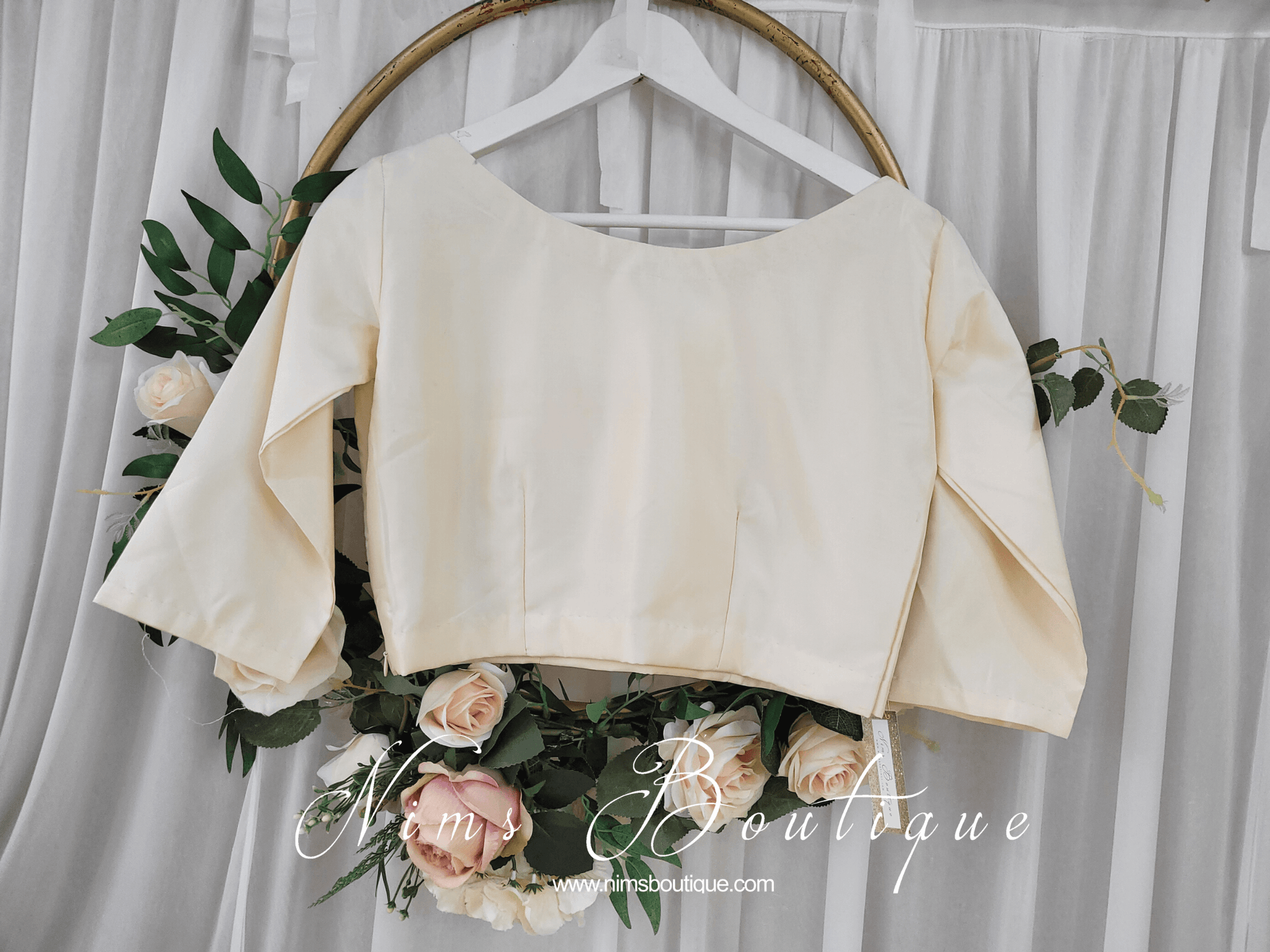 Nims Boutique NB Cream High Neck Silk Blouse with sleeves size 4-22