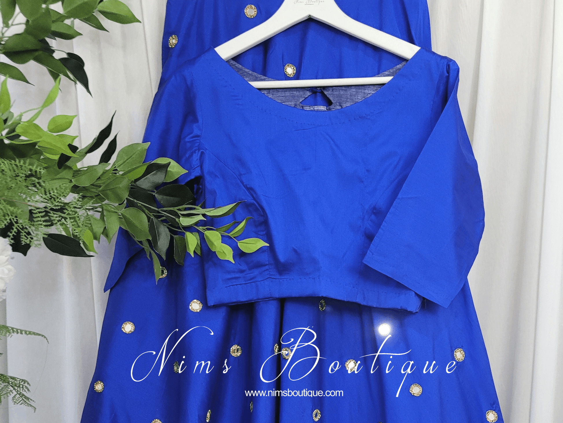 Nims Boutique Royal Blue Pure Silk High Neck Blouse with sleeves size 4-20